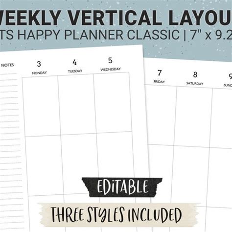 Editable Happy Planner Vertical Layout HP Classic Printable Etsy