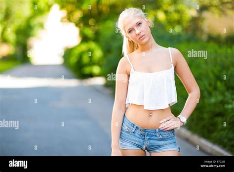 Cute Teen Girl With Top Stands In The Street Stock Photo 78326813 Alamy