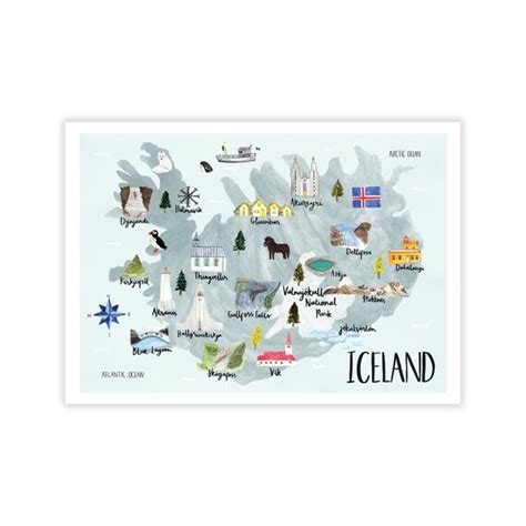 Iceland Illustrated Map A4 Print Watercolour Map Map Of Etsy