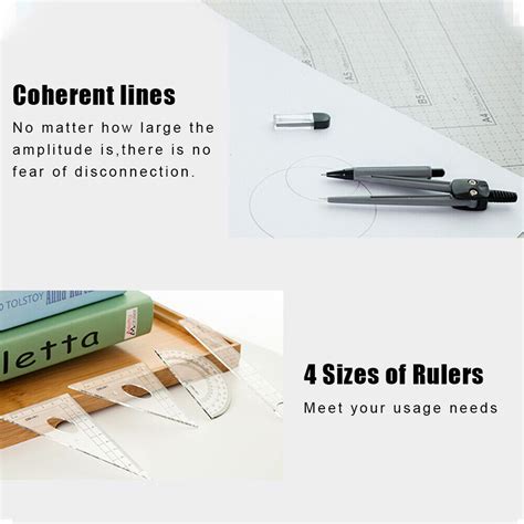 9 Piece Math Tool Sets Rulers Protractor Mechanical Pencil Compass