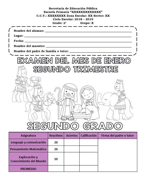 Examen Del Segundo Grado Del Mes De Enero Para El Segundo Trimestre Del