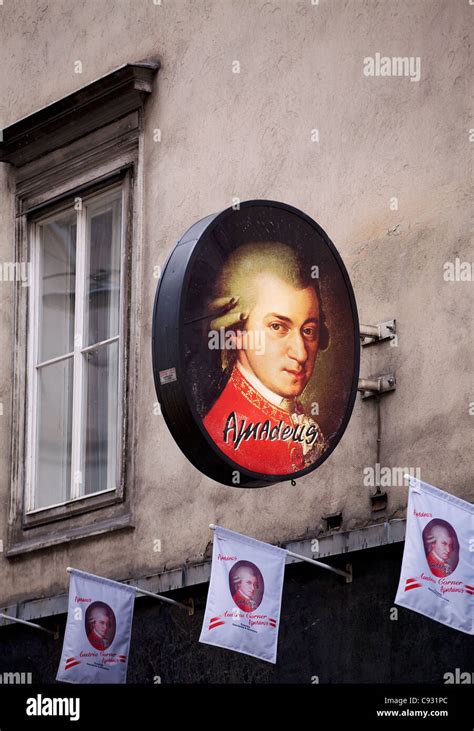Vienna Austria An Advert With The Picture Of Famed Austrian Composer