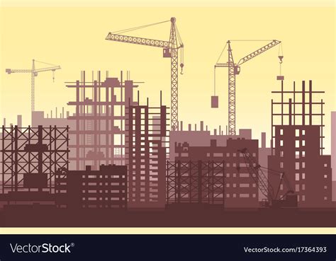 Buildings Under Construction In Process Urban Vector Image