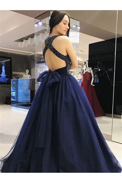 Depending on your body type, venue of your wedding, activities of the day and, most importantly, your preference, you can choose the gown of your dreams. Ball Gown Beaded Long Navy Blue Prom Dress Formal Evening ...