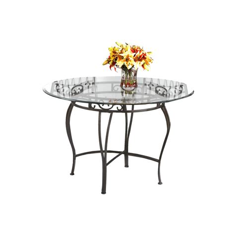 Transitional Style Round Glass Top Dining Table W Wrought Iron Base