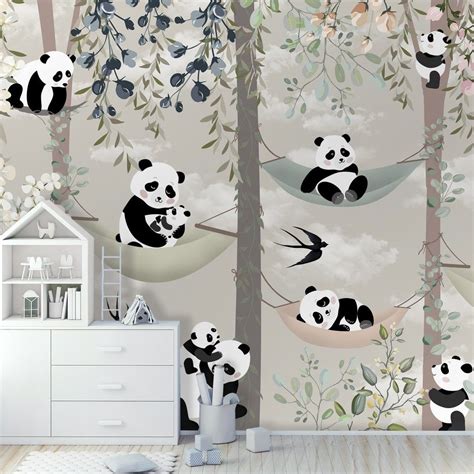 Nursery Panda Bear On Hammock Trees Wallpaper Mural Kids Room Murals