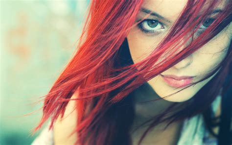 Wallpaper Women Redhead Model Portrait Dyed Hair Long Hair Looking At Viewer Green Eyes