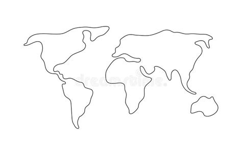 Mapa Mundial Silueta De Continentes Estilizados Dibujada A Mano En Forma Delgada De Contorno De