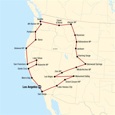 Usa Road Trip Epic West Coast G Adventures 35 Days From Los Angeles
