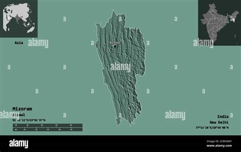 Shape Of Mizoram State Of India And Its Capital Distance Scale