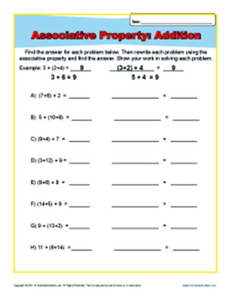 Addition Associative Property Worksheets For St And Nd Grade