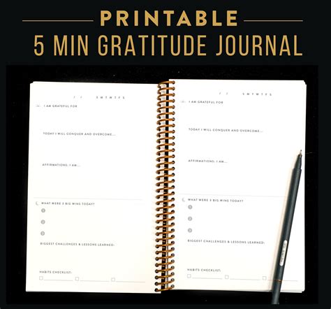 Printable Gratitude Journal Daily Take Five Minutes Gratitude Diary