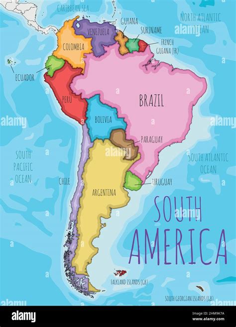 América Del Sur Política Mapa Vectorial Con Diferentes Colores Para
