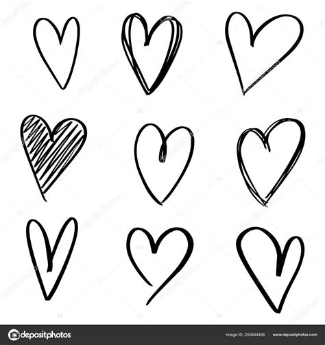 Download Set Nine Hand Drawn Heart Handdrawn Rough Marker Hearts ...