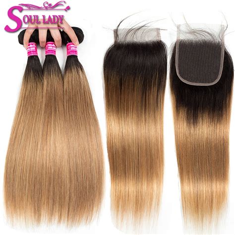soul lady ombre bundles with closure 1b 27 blonde ombre brazilian straight human hair bundles