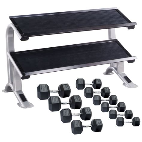 Dkn 20kg To 30kg Rubber Hex Dumbbell Set With Storage Rack 5 Pairs