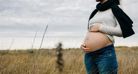 Pregnant Woman Caressing Her Naked Tummy Stock Photo Image Of