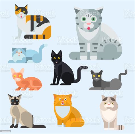 Cats Vector Illustration Cute Animal Funny Decorative Kitty Characters