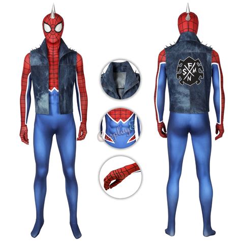 spider punk costume mar vel s spider man ps4 cosplay full set punk rock from realsis 75 13