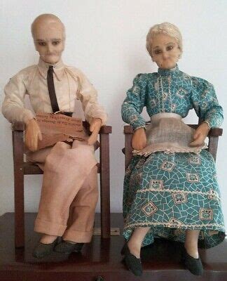Antique Vintage Poured Wax Grandma Grandpa Dolls V Good Condition
