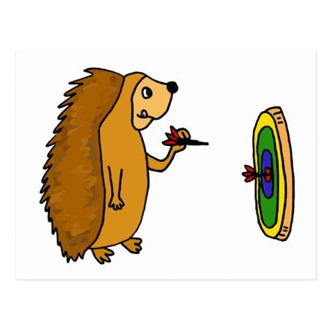 Vv Funny Hedgehog Throwing Darts Cartoon Postcard Zazzle
