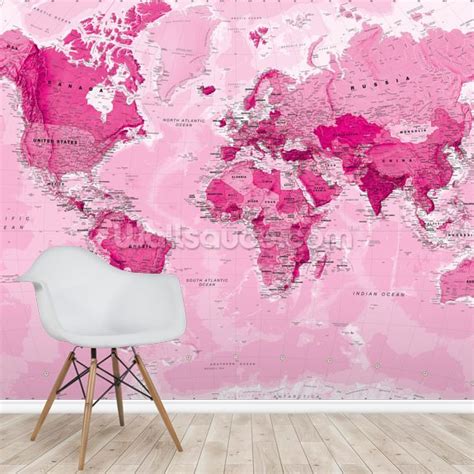 World Map Pink Wall Mural Wallsauce Uk