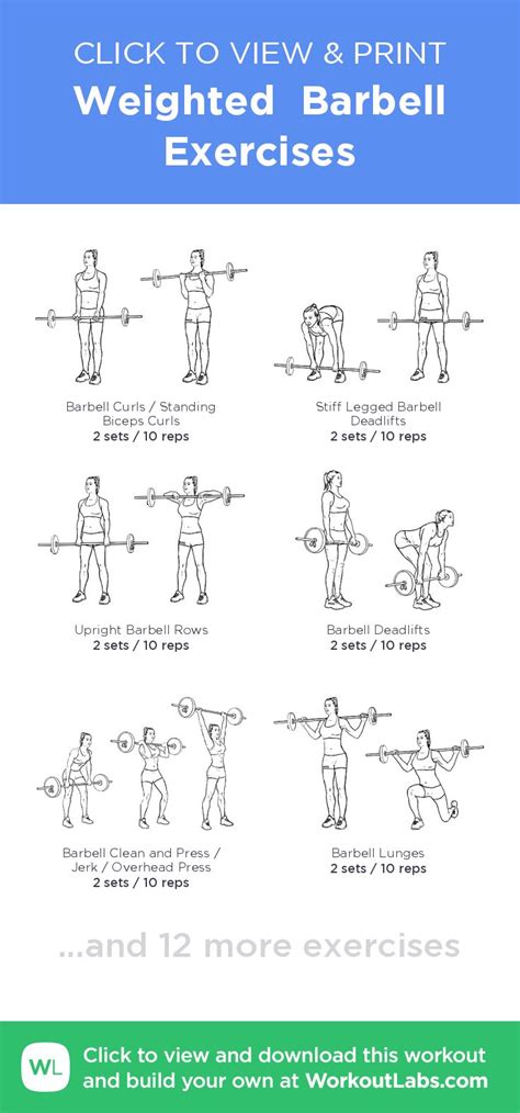 Weighted Barbell Exercises Click To View And Print This Illustrated Exercise Plan Created With