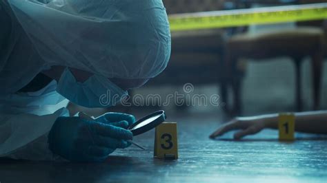 Detective Collecting Evidence In A Crime Scene Forensic Specialists Making Expertise At Home Of