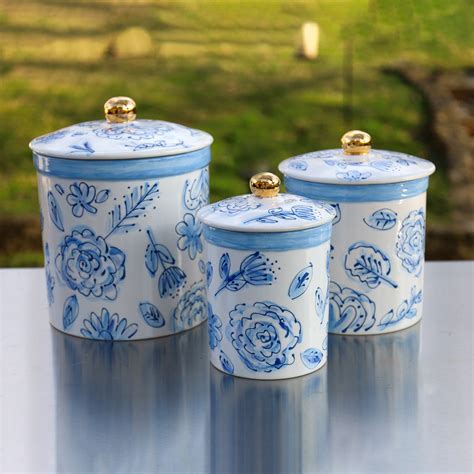 Blue And White Floral Canister Set For Petes Sake Pottery