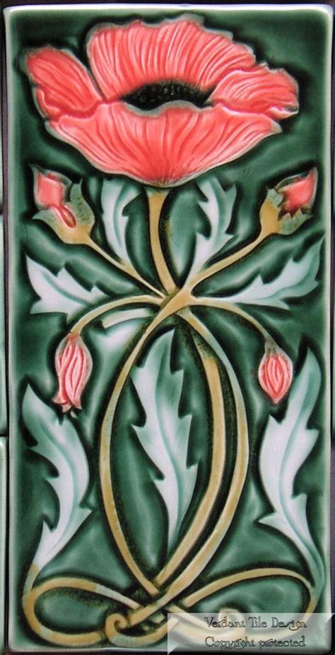 Art Nouveau Poppy Tile Art Nouveau Flowers Art Nouveau Tiles Art