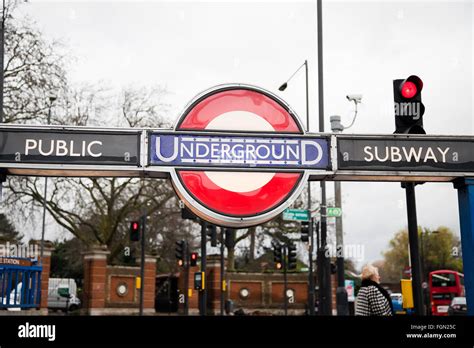 London Underground Station And Public Subway Signage In London Uk