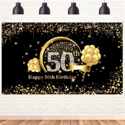 Buy 50th Birthday Banner Backdrop Decorations For Men Women Black Gold
