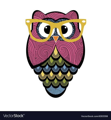 Cute Colorful Owl With Glasses Royalty Free Vector Image