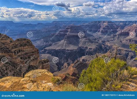 Grand Canyon With Rain Clouds Above It Stock Image Image Of Outdoor