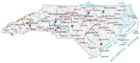 North Carolina Map â€“ Roads And Cities Large Map Vivid Imagery 12 Inch
