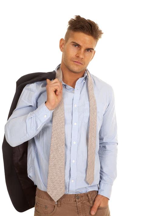 Man Suit Coat Over Shoulder Look Serious Tie Undone Stock Image Image