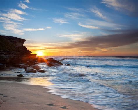 Australian Beach At Sunrise Stock Photo Image Of Nature Rock 17646224