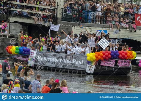 de trotse lesboot boat at the gay pride amsterdam the netherlands 2019 editorial stock image