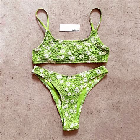 Floral Scrunched Crop Top Bikini Swimsuit Sy208 Wti Design Bikini