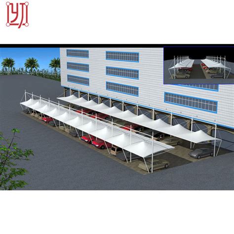 Steel Frame Structure Tensile Pvdf Car Parking Shade Canopy Designs