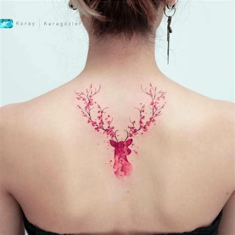 Image Result For Watercolour Spine Tattoo Designs Pink Tattoo Deer