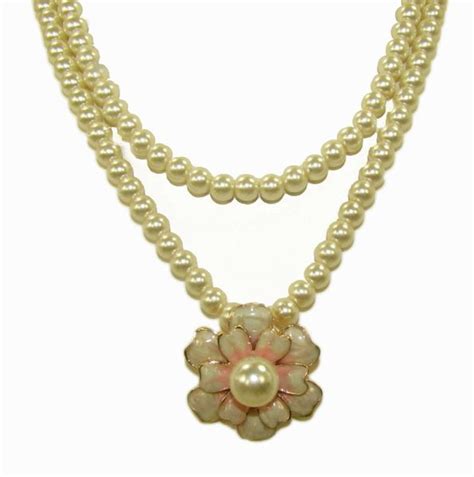 Flower Pendant Double Row Pearl Necklace Calisa Designs