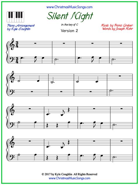 Recommended for beginners with some playing experience. Easy version of piano sheet music for Silent Night | Cello music, Silent night sheet music, Easy ...