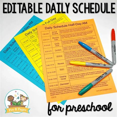 Editable Daily Schedule For Preschool
