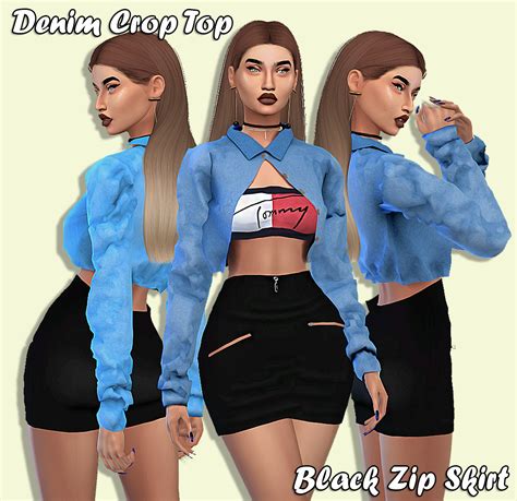 Denim Crop Top Black Zip Skirt ~ Special Patrons By Lynxsimz From