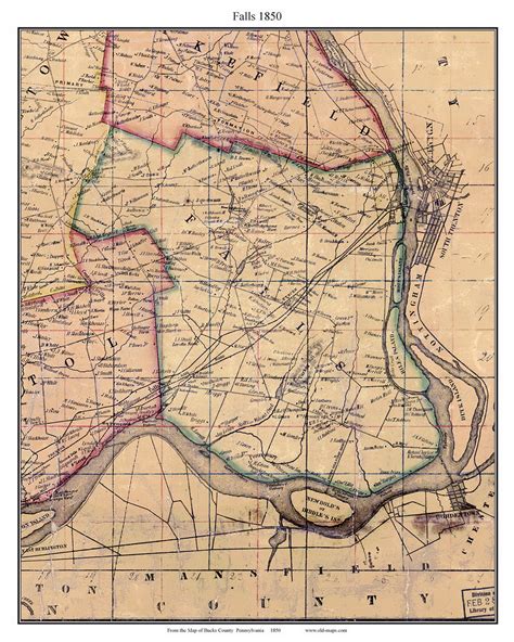 Falls Township Pennsylvania 1850 Old Town Map Custom Print Bucks Co