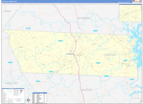 Lincoln County Nc Zip Code Wall Map Basic Style By Marketmaps Mapsales