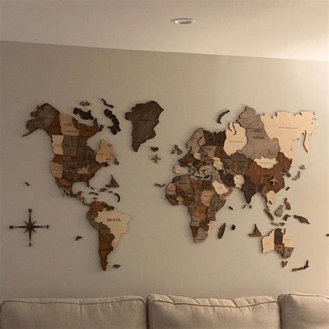 Wall Decor Wooden Map World Map Travel Push Pin Map Rustic Home Wood