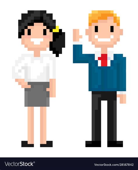 Character Pixel 8 Bit Game Man And Woman Vector Image
