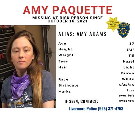 Have You Seen Amy Paquette Livermore Police Department — Nextdoor